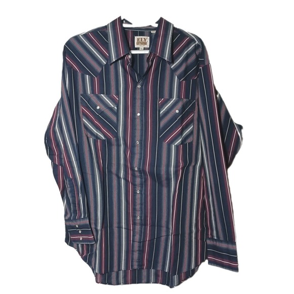 Ely Cattleman Other - Ely Cattleman Men's Navy Western Plaid Pearl Snap Cowboy Shirt Size XL